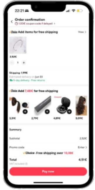Original checkout with extra product prompts near payment encouraging last-minute additions