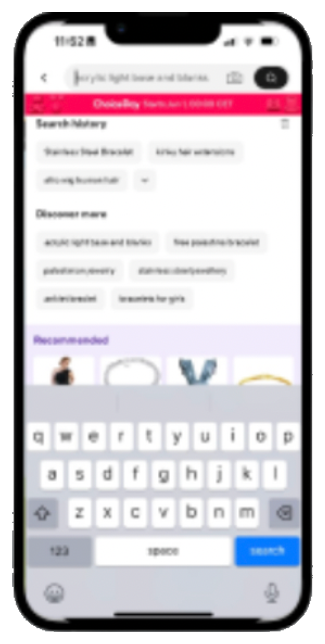 Original search screen with search history plus discover more and recommended sections