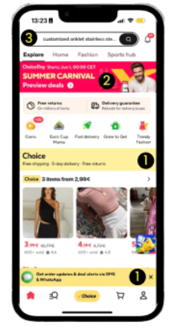 AliExpress home and search screen