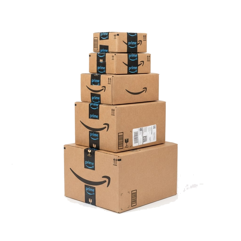 Stack of Amazon Prime shipping boxes